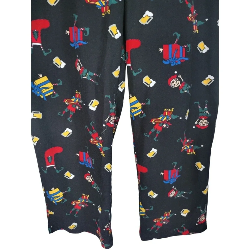 Club Room Mens Holiday Pajama Pants M Black Elf Present‎ Beer Print Pockets